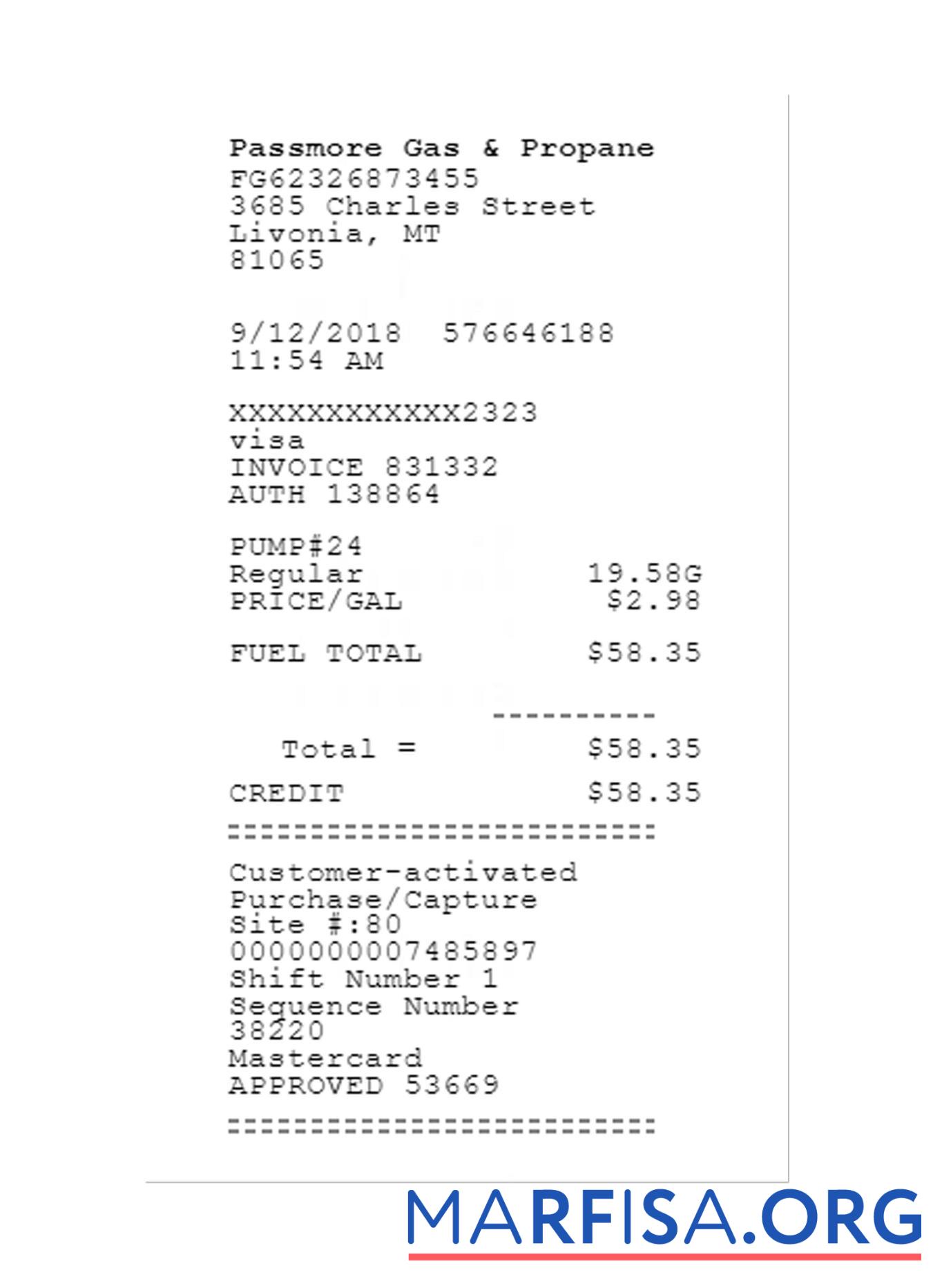 Blank PASSMORE GAS & PROPANE receipt template